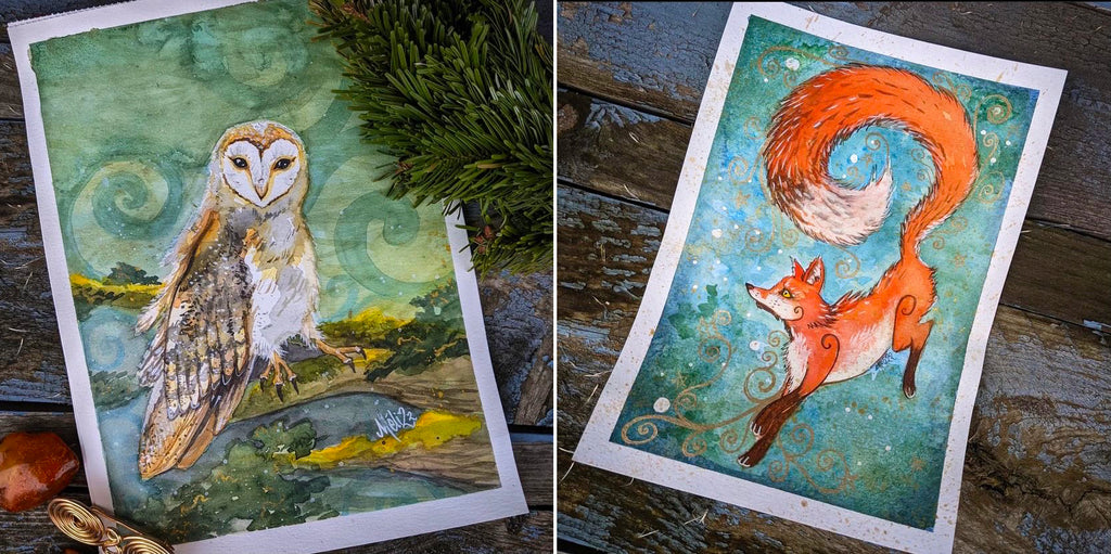 Meli Hoppe's Owl & Fox Watercolor Paintings