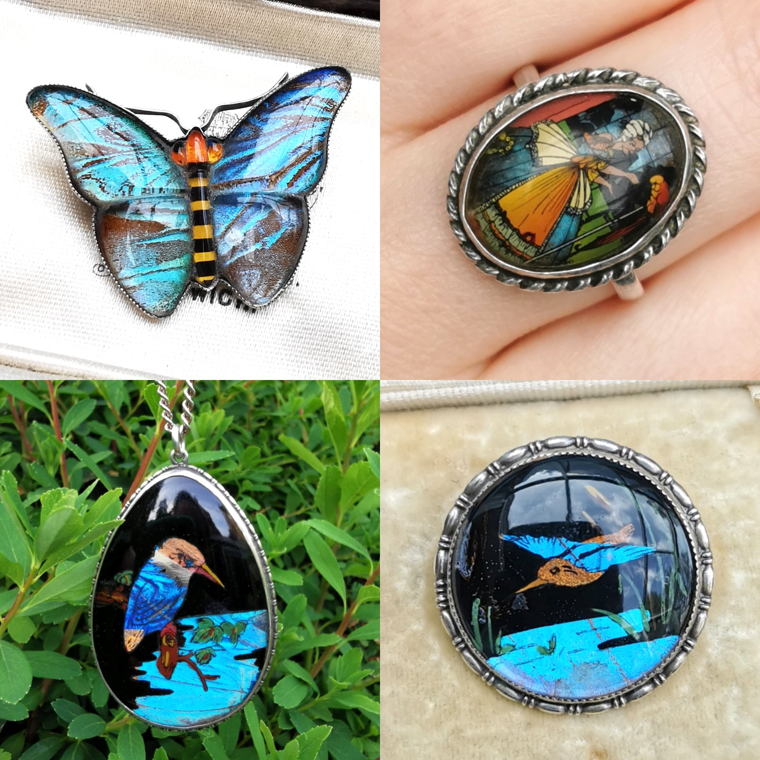 Butterfly Wing Jewellery, brooch, ring, pendant - Goldcrest Antique & Vintage