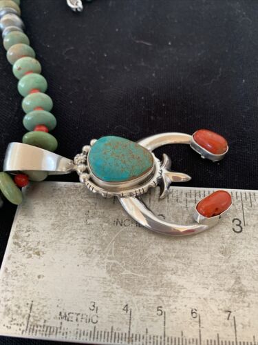 Navajo Pearls Sterling Silver Royston Turquoise Coral Necklace Naja Pendant01402