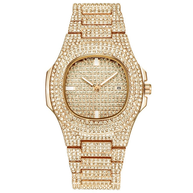 fake gold watch with diamonds