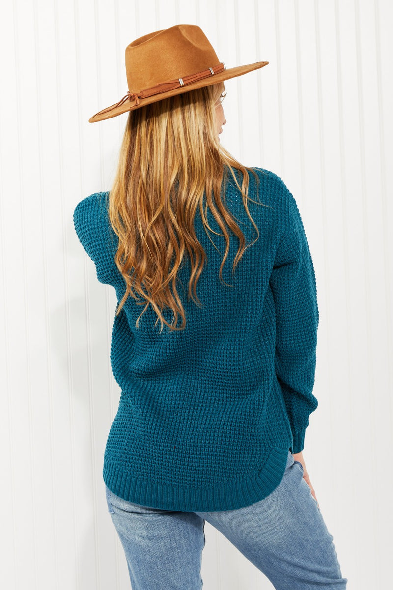 Autumn is Calling Waffle Knit Sweater in Teal