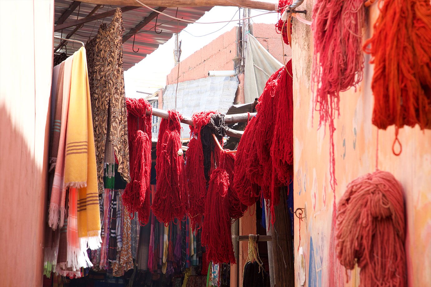 evans journey al amal womens cooperative morocco yarn hanging