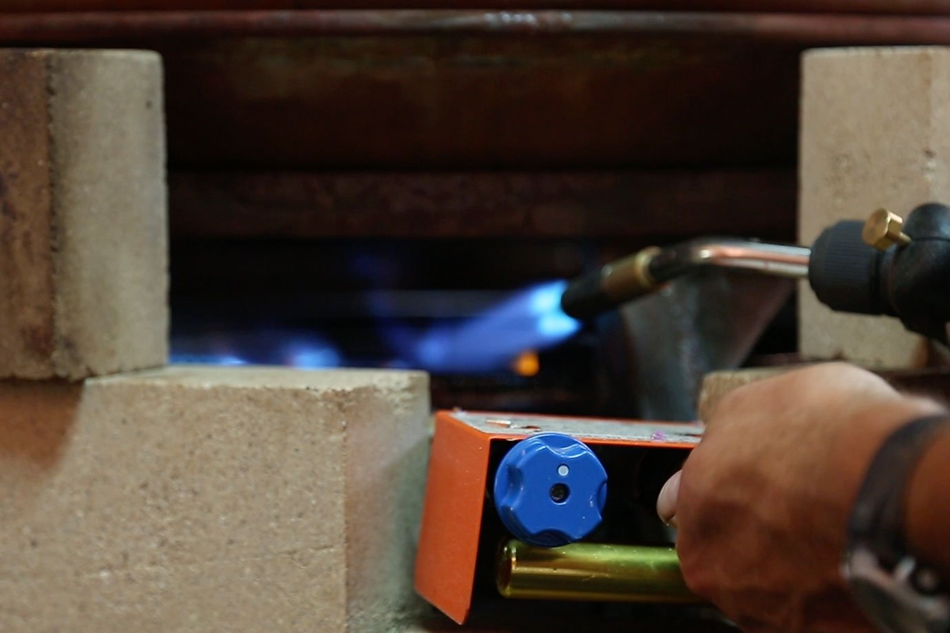 blow torch lighting flame for copper alembic stills for hydrosol distillation