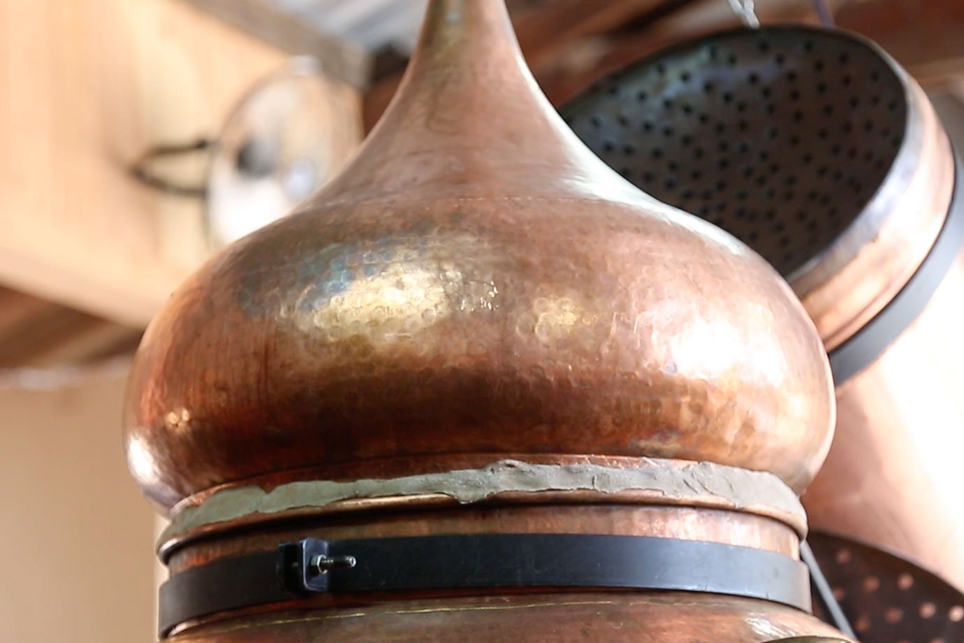 top of copper alembic still used for hydrosol distillation
