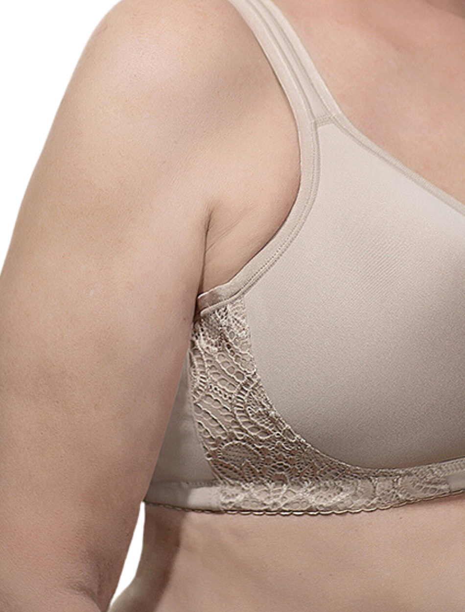 American Breast Care 127 T-Shirt Lace Contour Bra, Beige | Beige T-Shirt Mastectomy Bra | Pocketed Mastectomy Bra