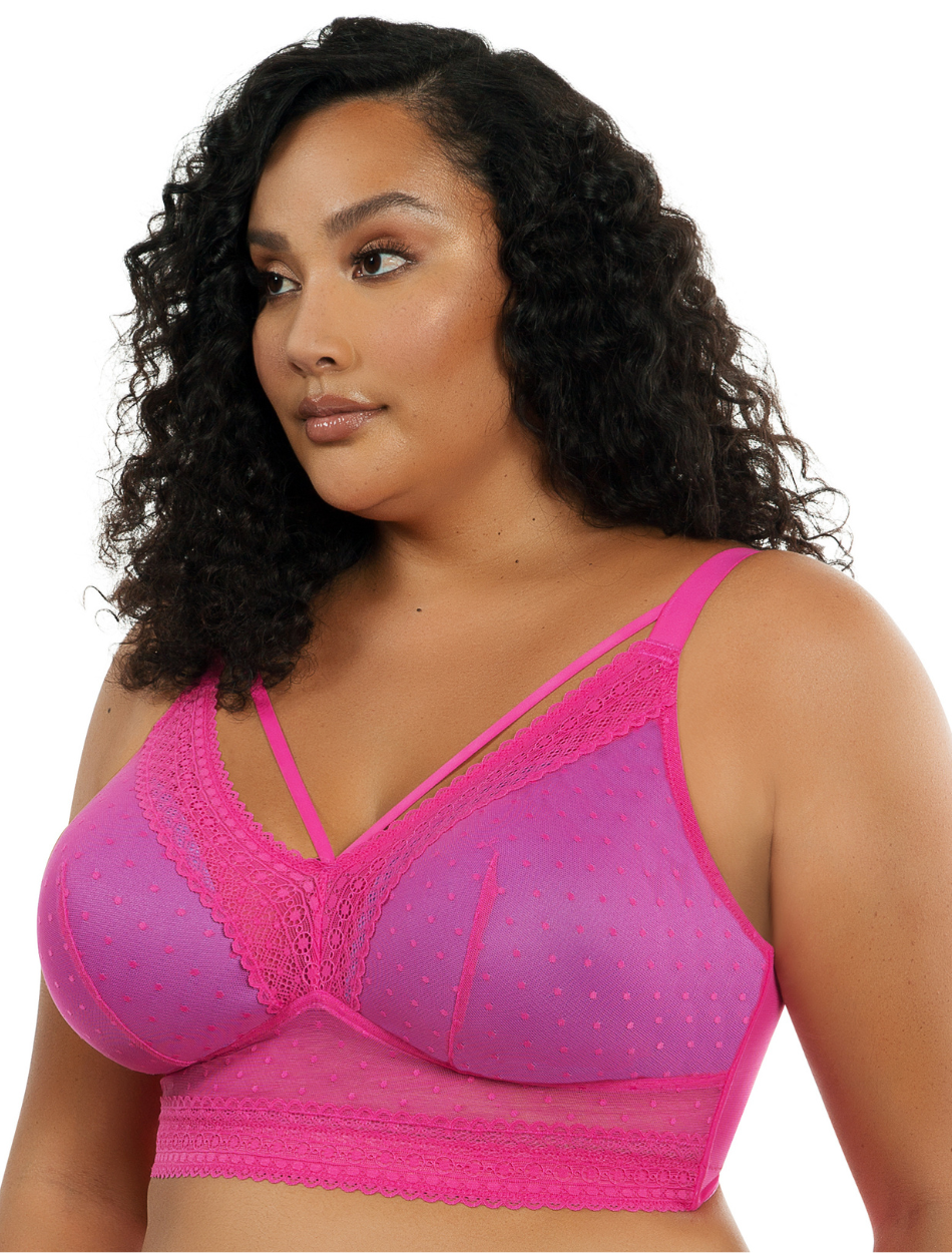 Parfait Mia Dot Bra Wirefree Padded Mesh Bralette, Bright Pink | Bright Pink