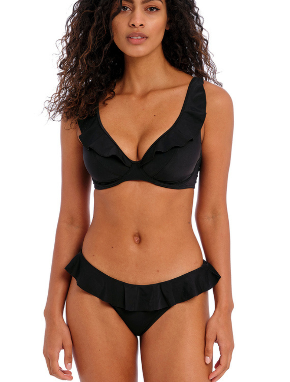 Freya Jewel Cove Italini With Frill Swim Bottom Plain Black | Plain Black Freya Bikini Briefs With Frill