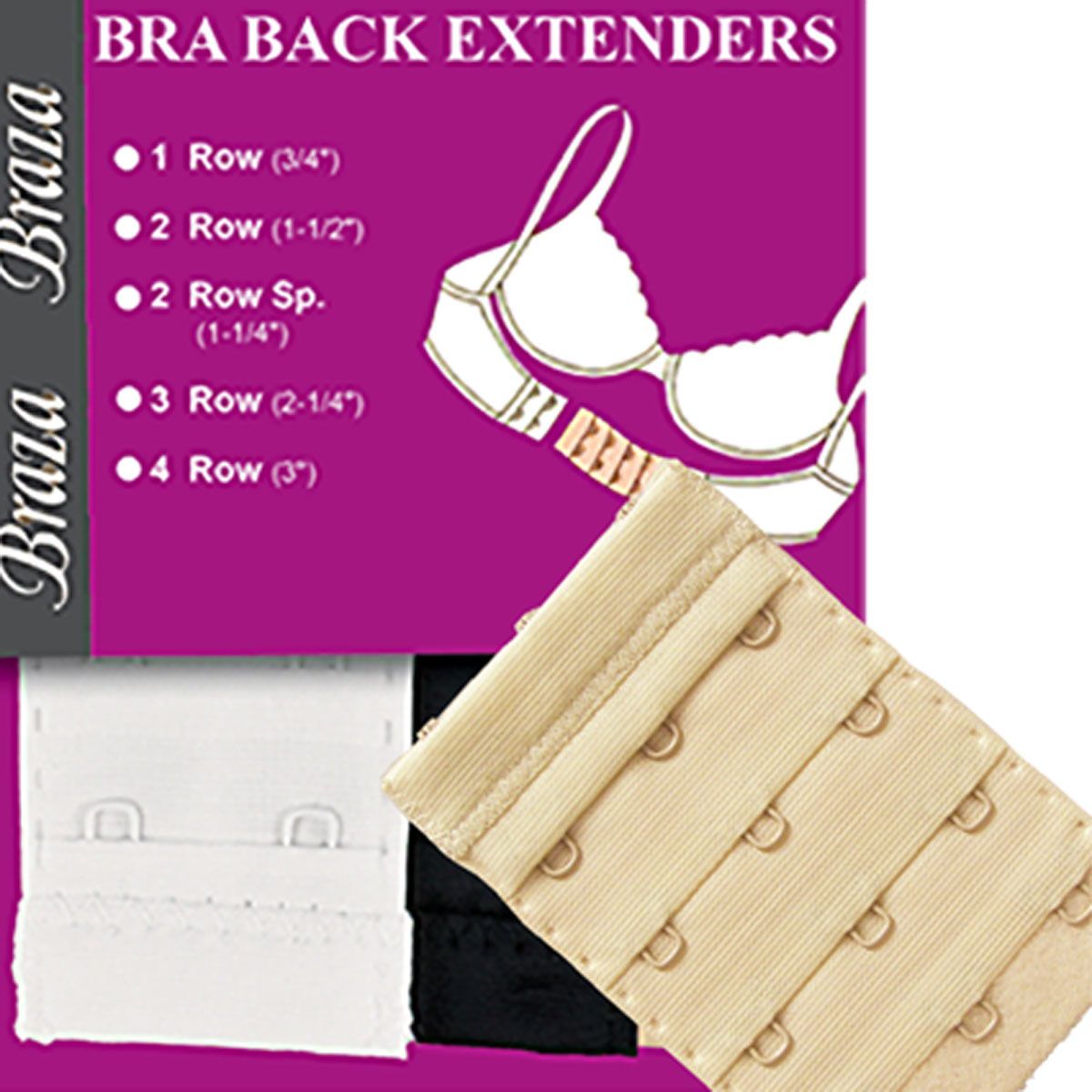 Braza Bra Back Extender 4 Hook, Black