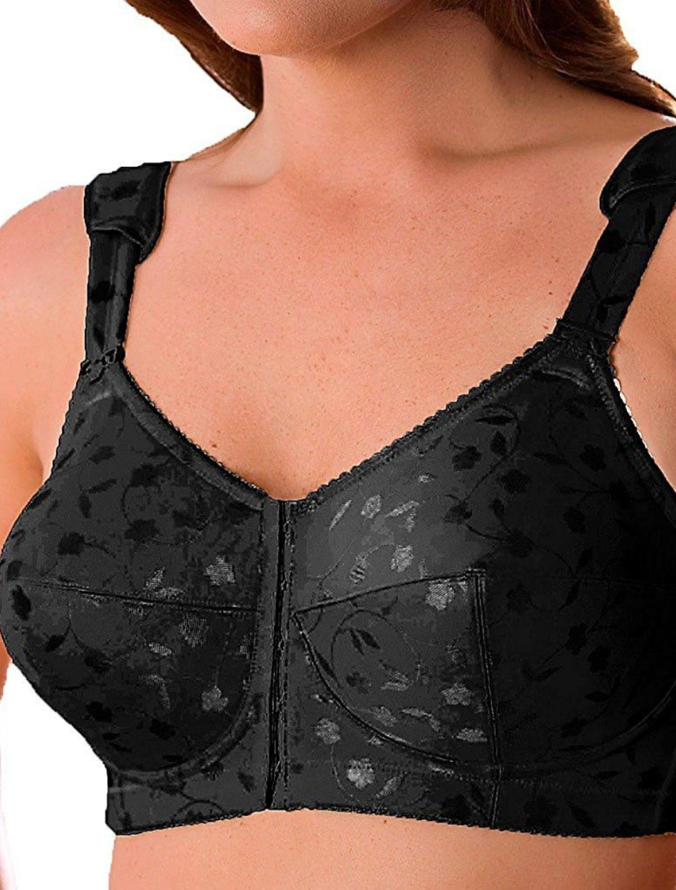 Elila Jacquard Front Close Soft Cup Bra, Black | Black Front Closure Bras | Black Front Fastening Bras