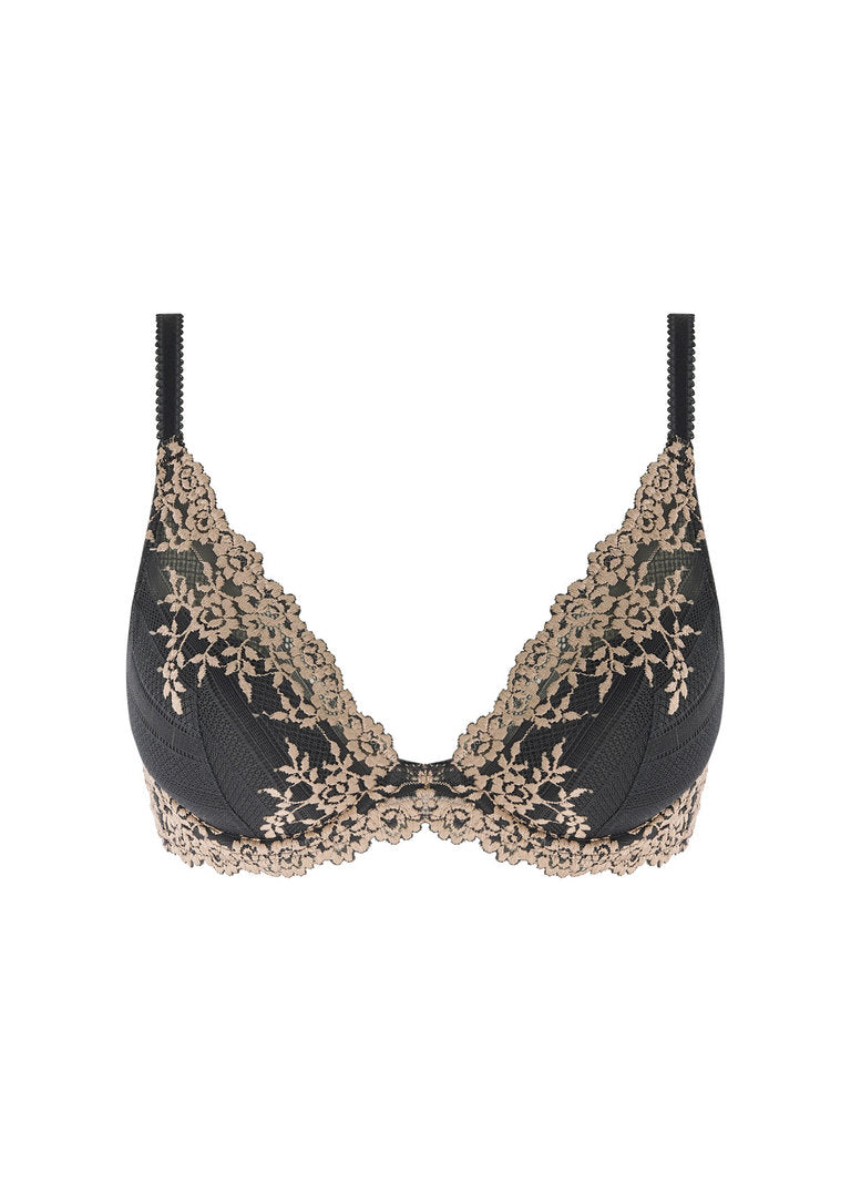 Wacoal Embrace Lace Plunge Underwire Bra, Ebony / Shifting Sand