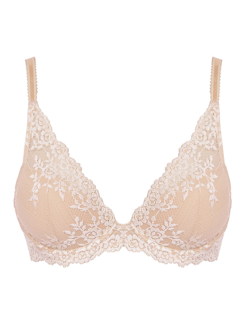 Wacoal Embrace Lace Plunge Underwire Bra, Naturally Nude / Ivory