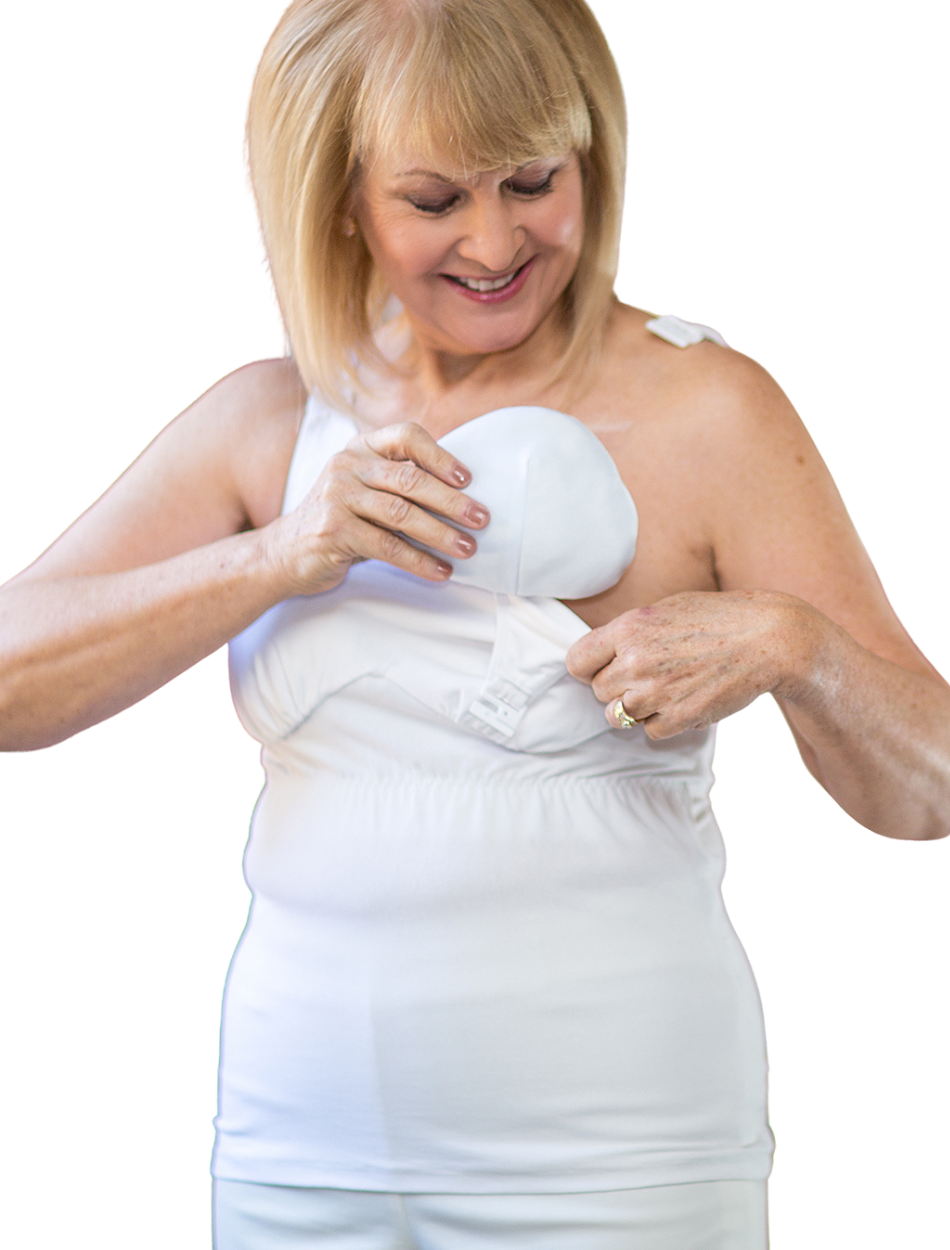 American Breast Care Post Surgical Camisole With Drain Management, White | White Post Surgical Bra with Drain Management