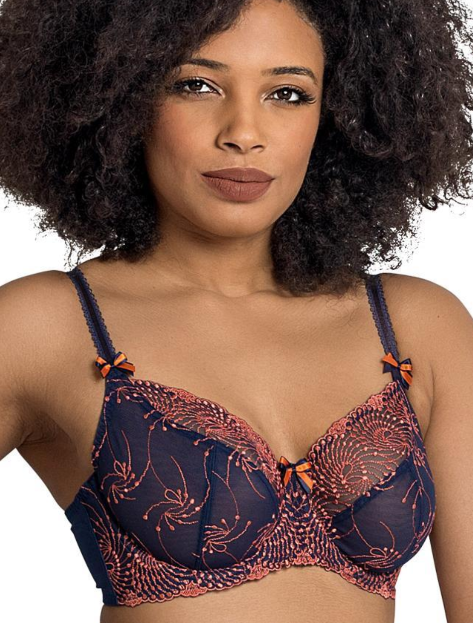 Fit Fully Yours Nicole See-Thru Underwire Lace Bra, Navy Coral | Navy Blue Fit Fully Yours Nicole Bra