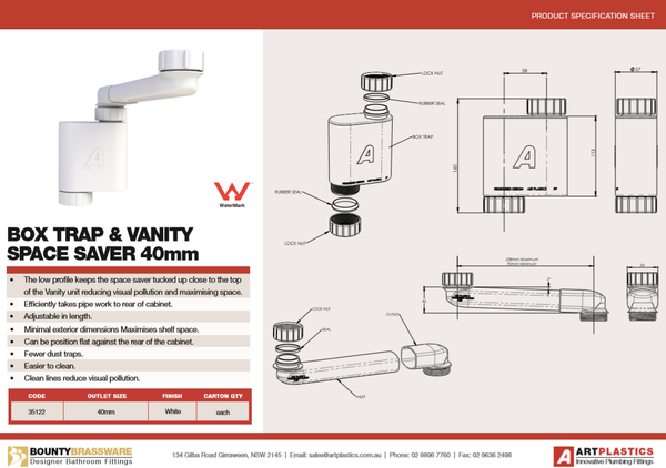 40mm Box Trap produc specifications plumbersbest.com.au