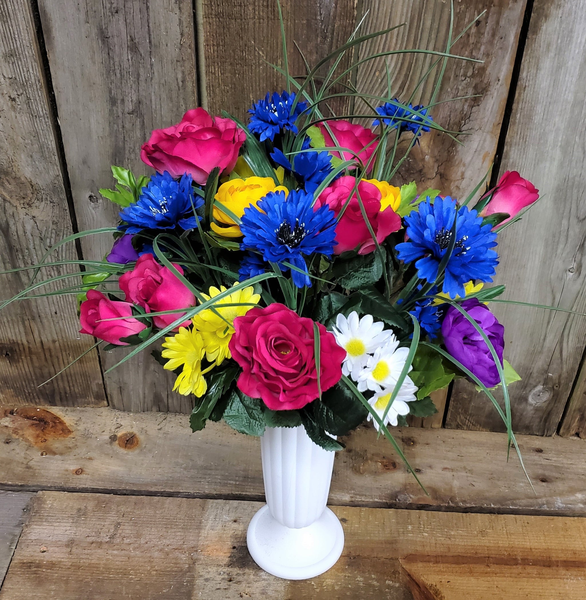 Memorial Silk Flowers In Cemetery Vase Deluxe E S Florals