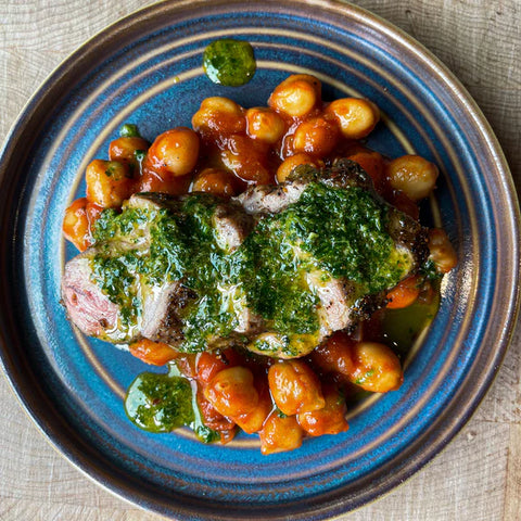 Spiced Lamb Neck Filet with Chickpeas and Chermoula