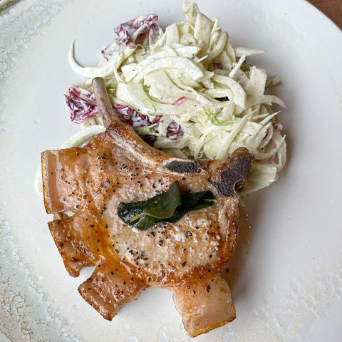 Pork Chop with Apple & Fennel Salad. Recipe by Barry Horne. Provenance Village Butcher.