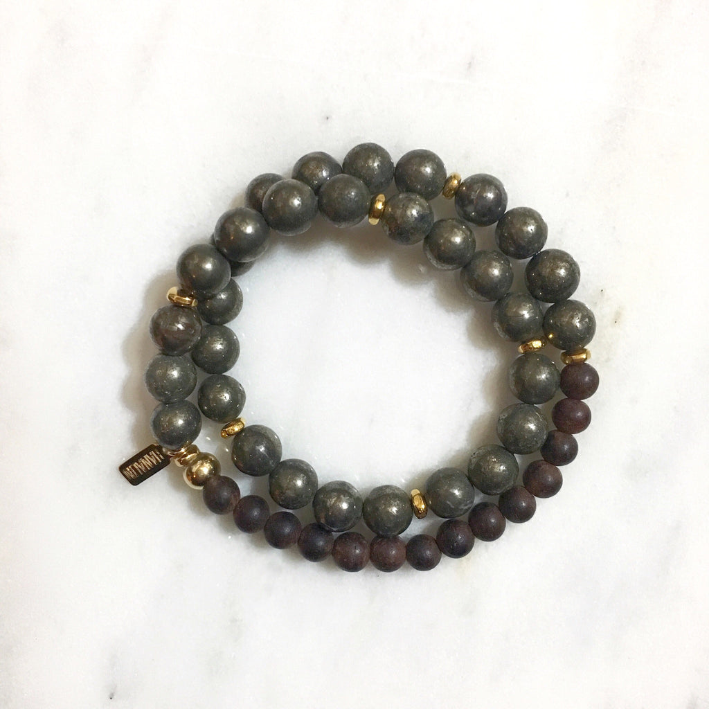 Pyrite|Ebony Wood Double Wrap Mala Bracelet