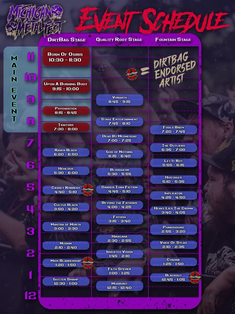 MICHIGAN METAL FEST 2023 Schedule - DIRTBAG Clothing