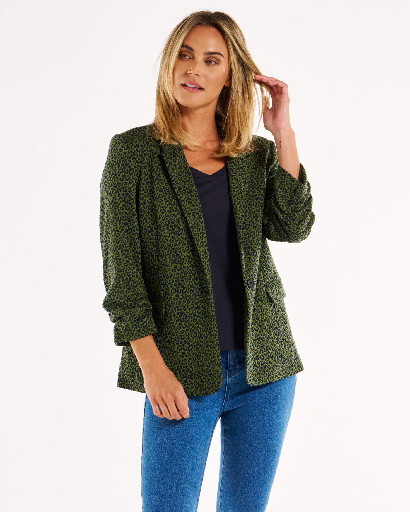 Leopard Jacquard Blazer - Green Leopard Jacquard