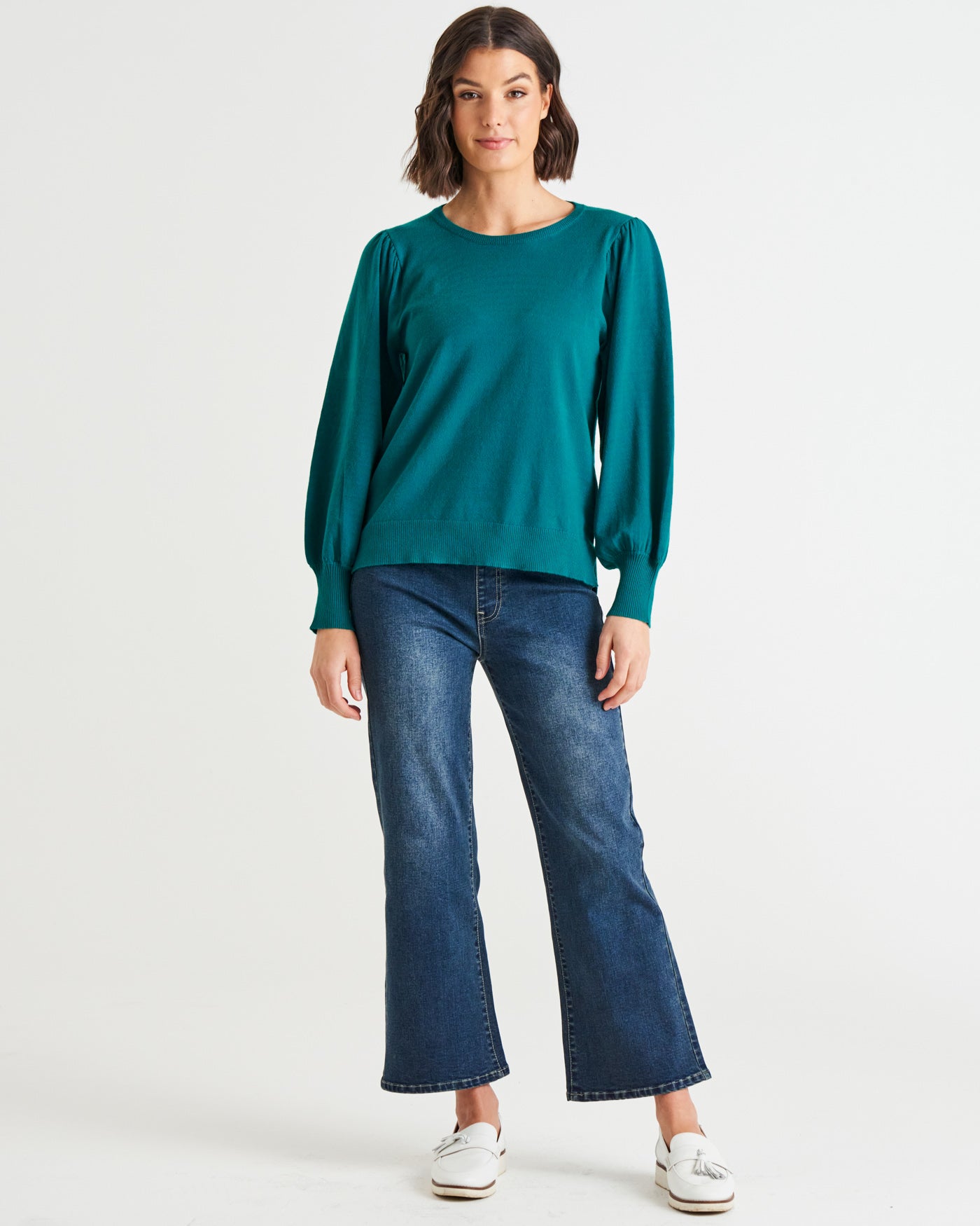 Charlotte Balloon Sleeve Knit Jumper - Classic Teal