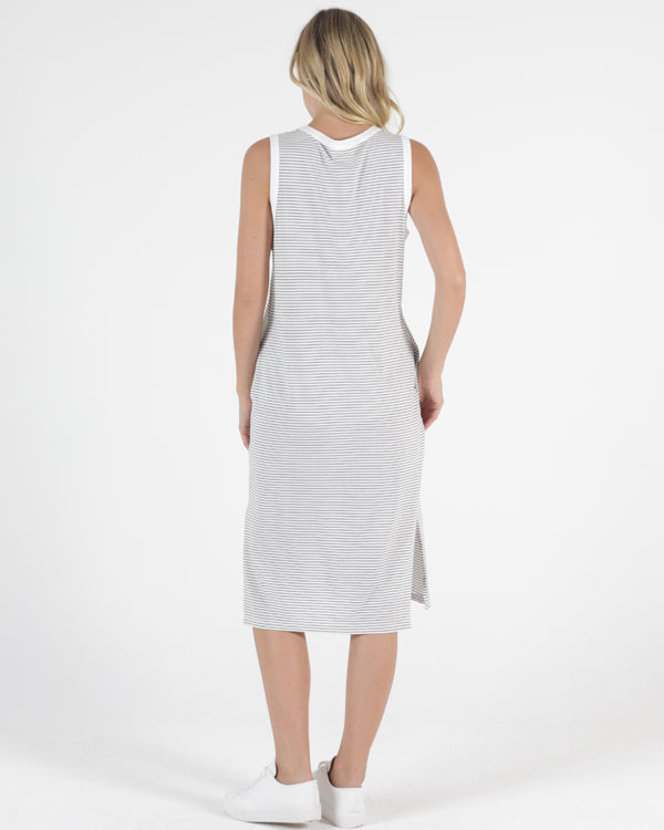 Arwin Dress - White / Black Stripe