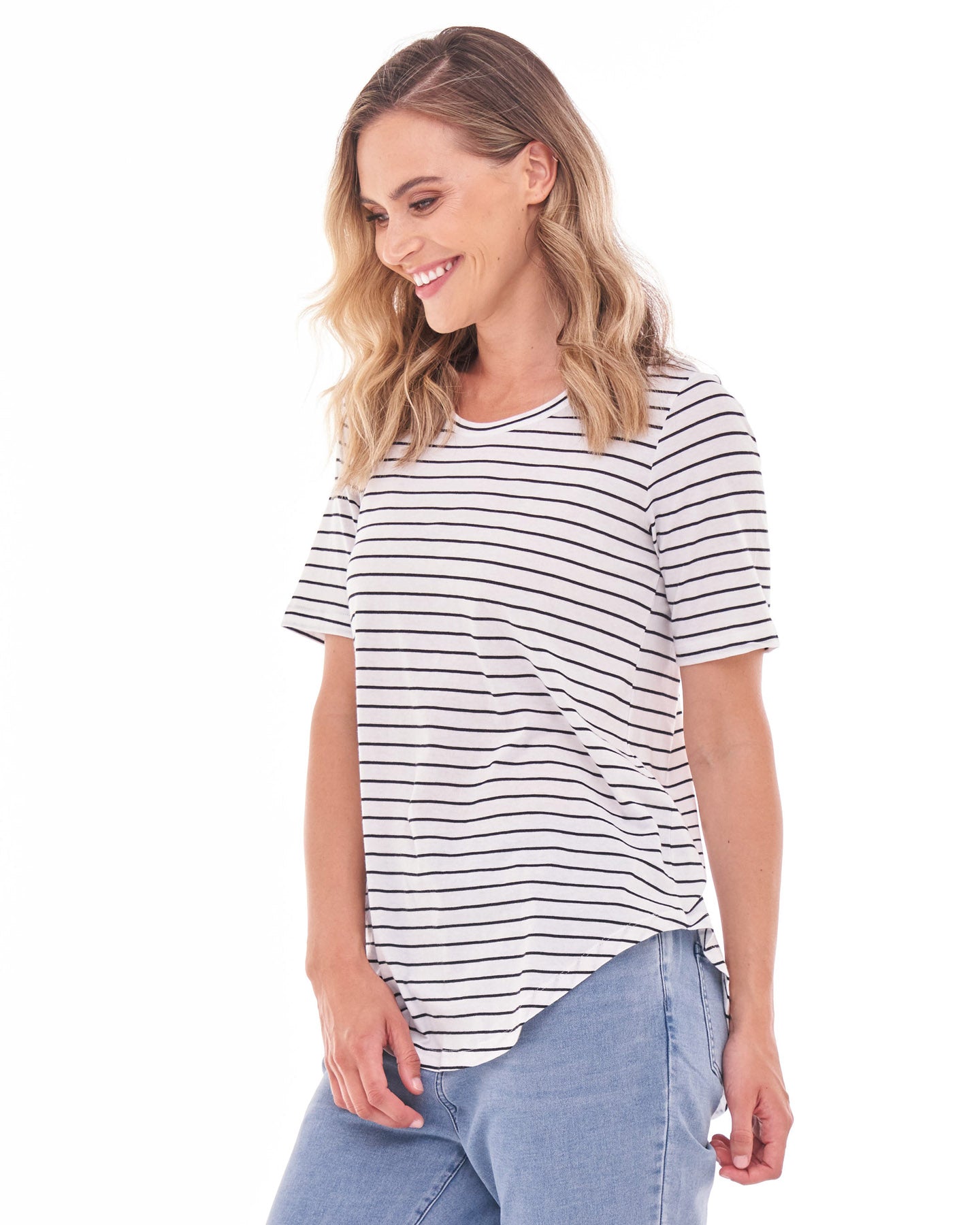 Ariana Basic Cotton Basic Tee - Jet Black Stripe