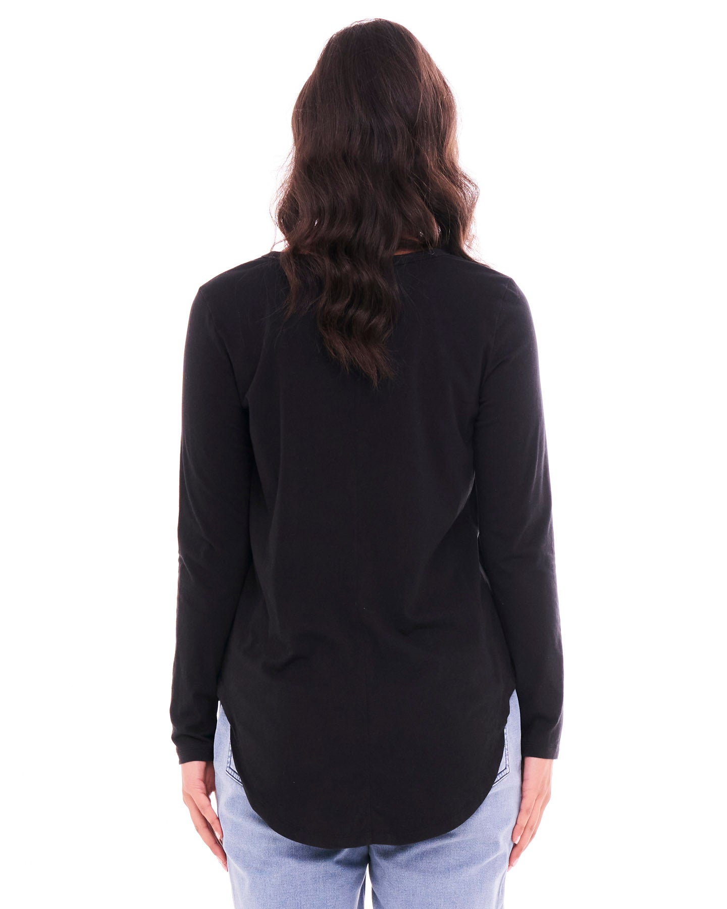 Megan Long Sleeve Cotton Basic Top - Black