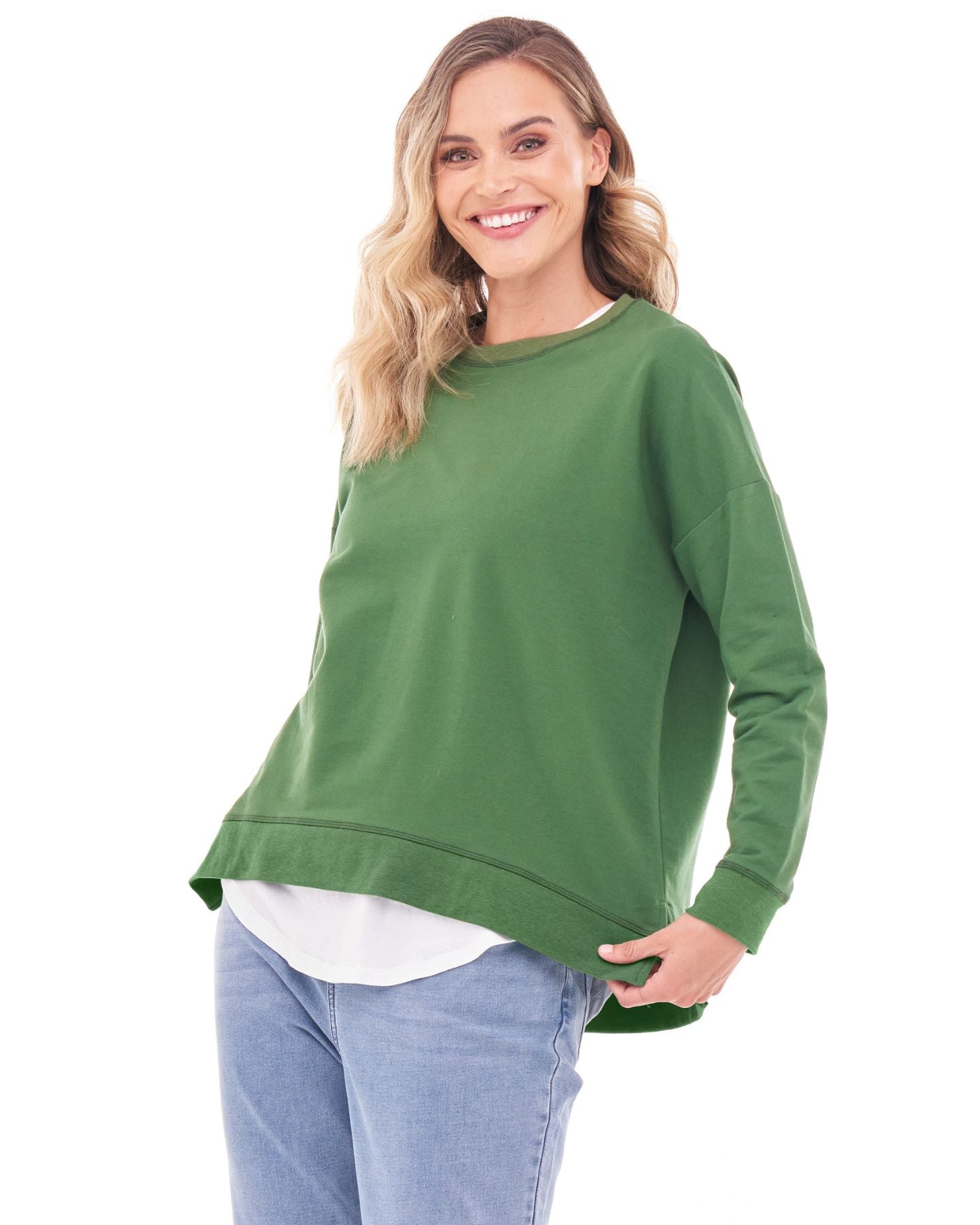 Sienna Relaxed Crew Neck Cotton Sweat - Vine Green