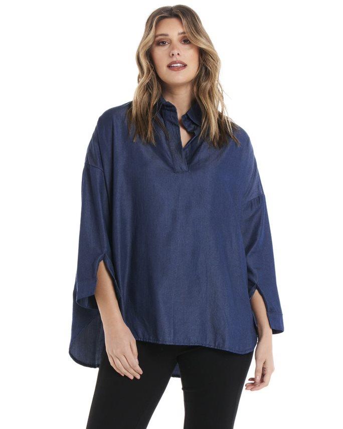 Carmen Pop Over Shirt - Dark Denim