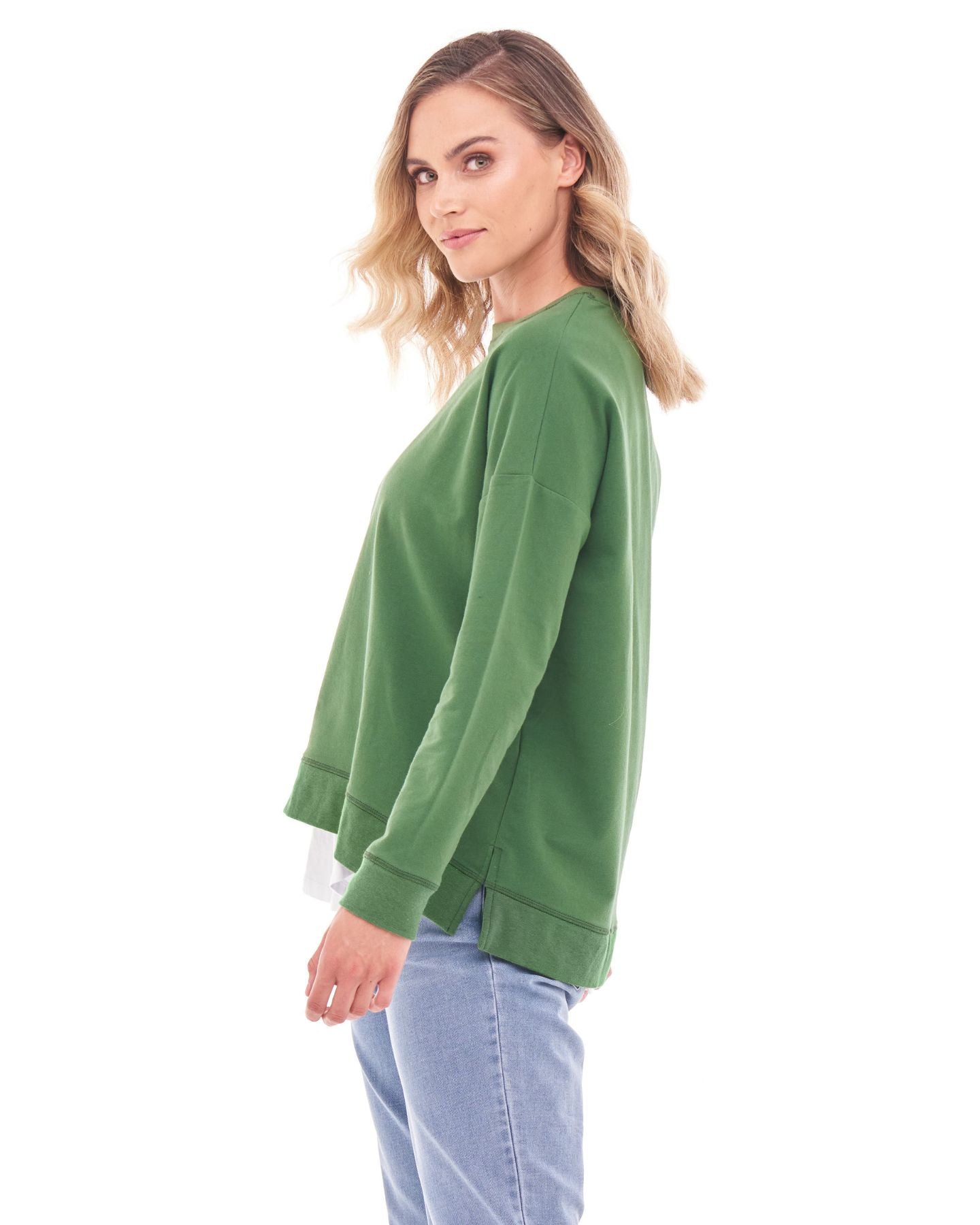 Sienna Relaxed Crew Neck Cotton Sweat - Vine Green