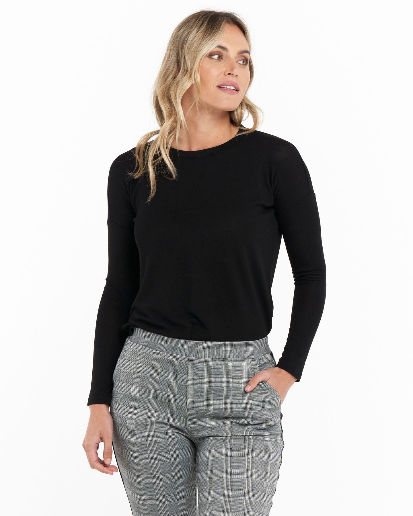 Polly Texture Long Sleeve Tee - Black