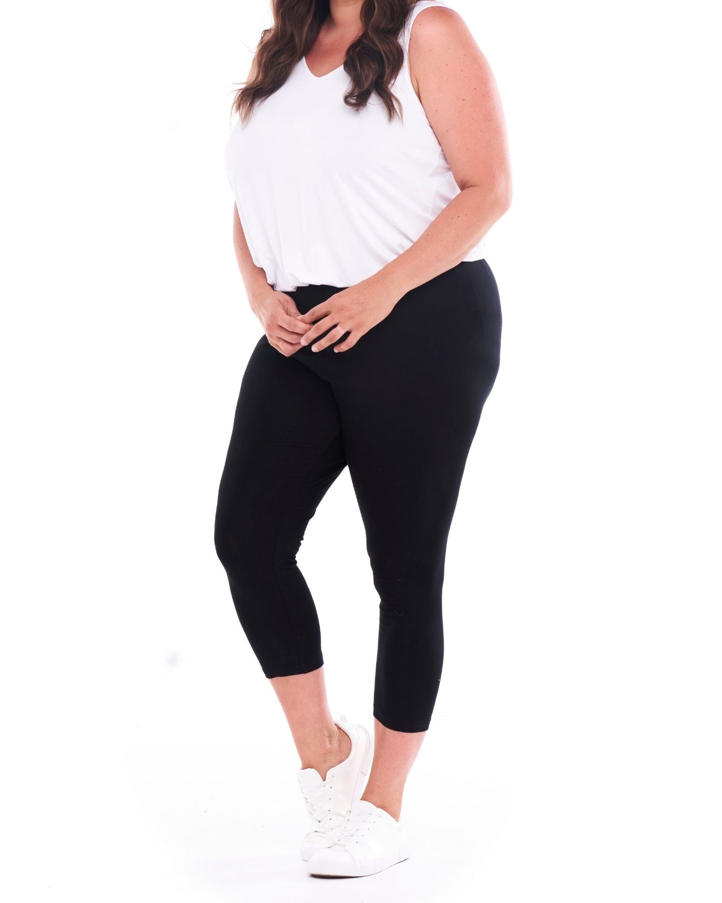 Leia Crop Stretchy Cotton Basic Legging - Black