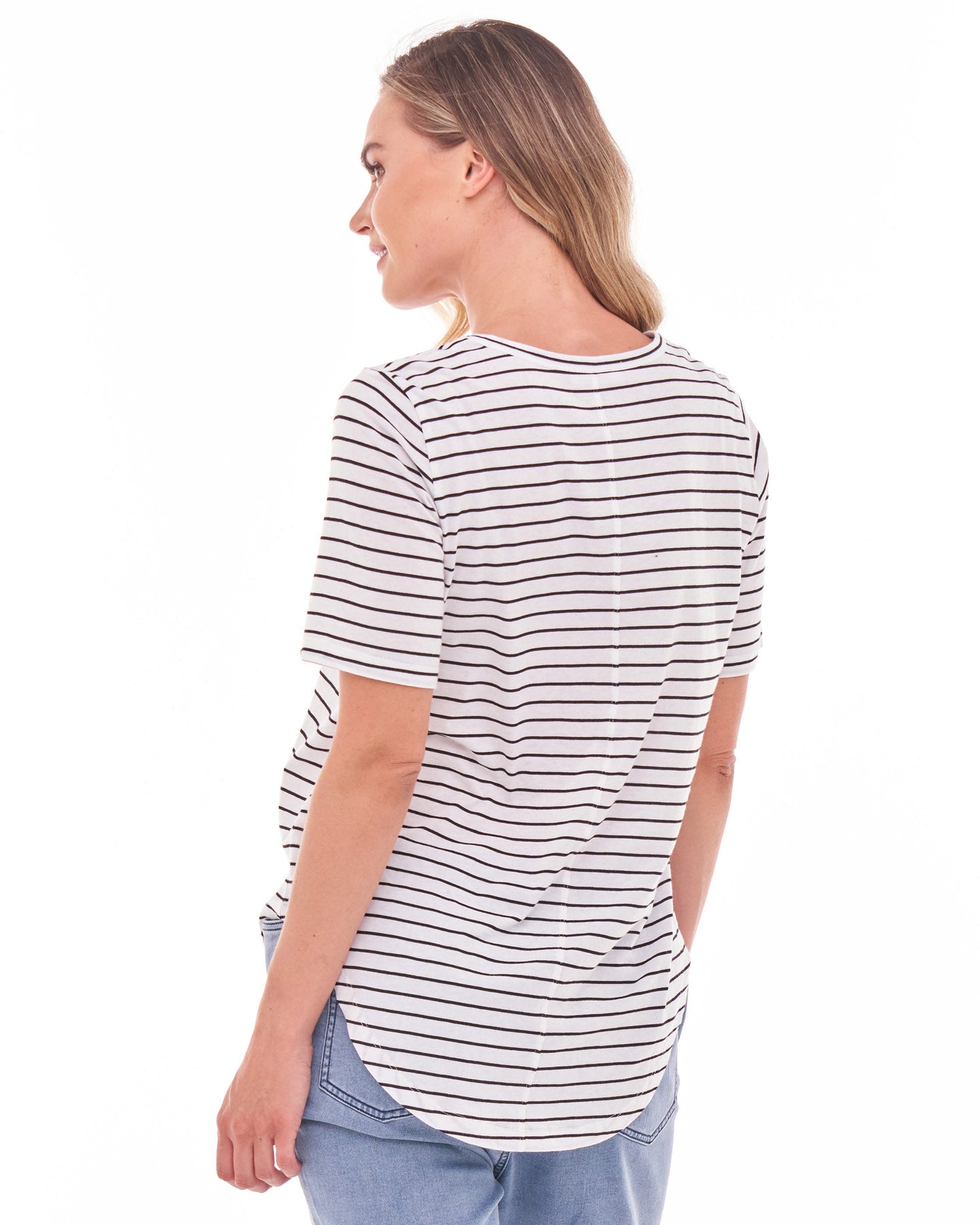 Ariana Basic Cotton Basic Tee - Jet Black Stripe