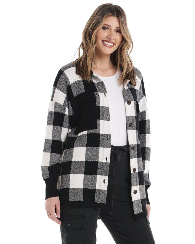 Kasey Knitted Shacket - Black Check – Betty Basics Australia