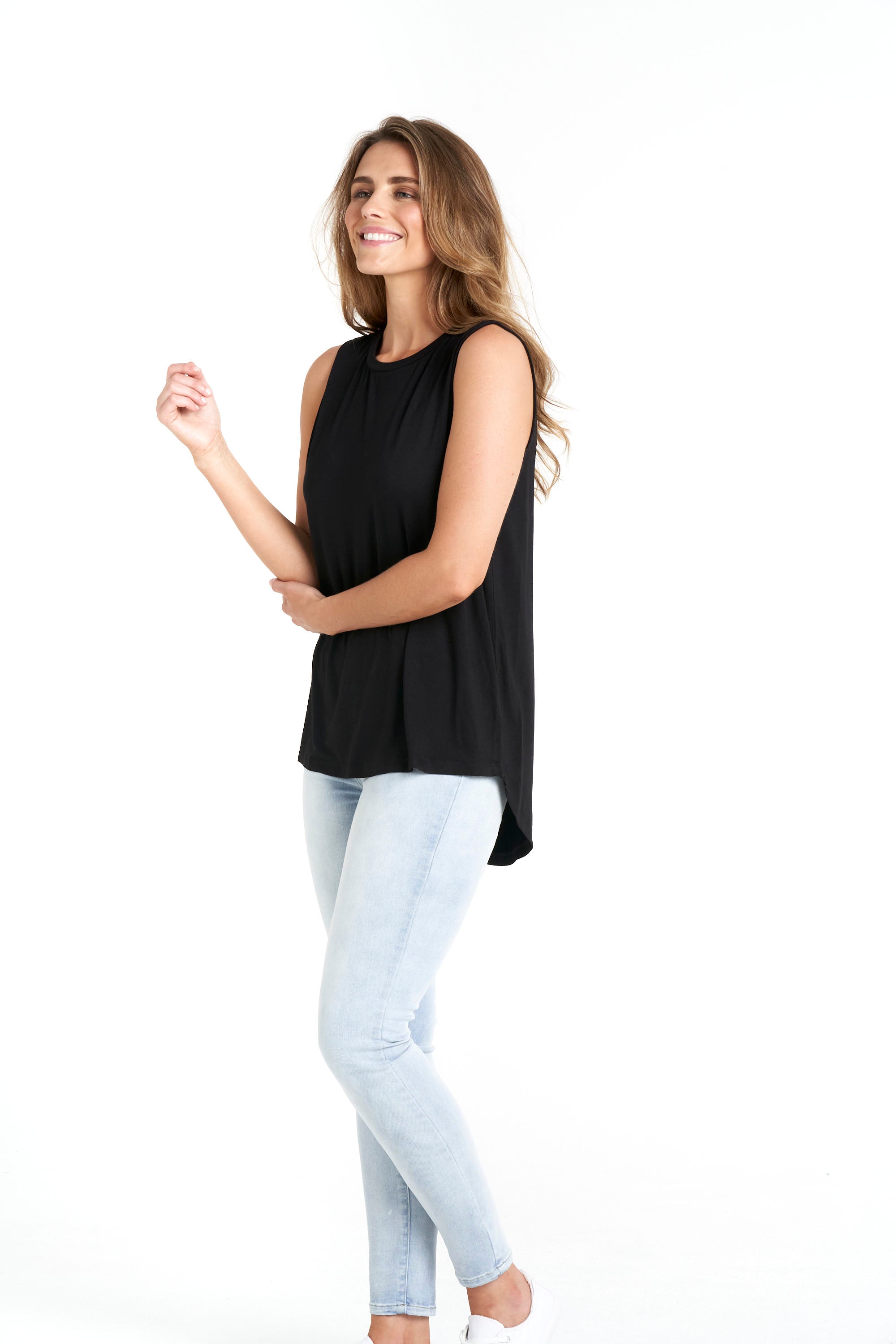 Capri Relaxed Draped Basic Tank - Black