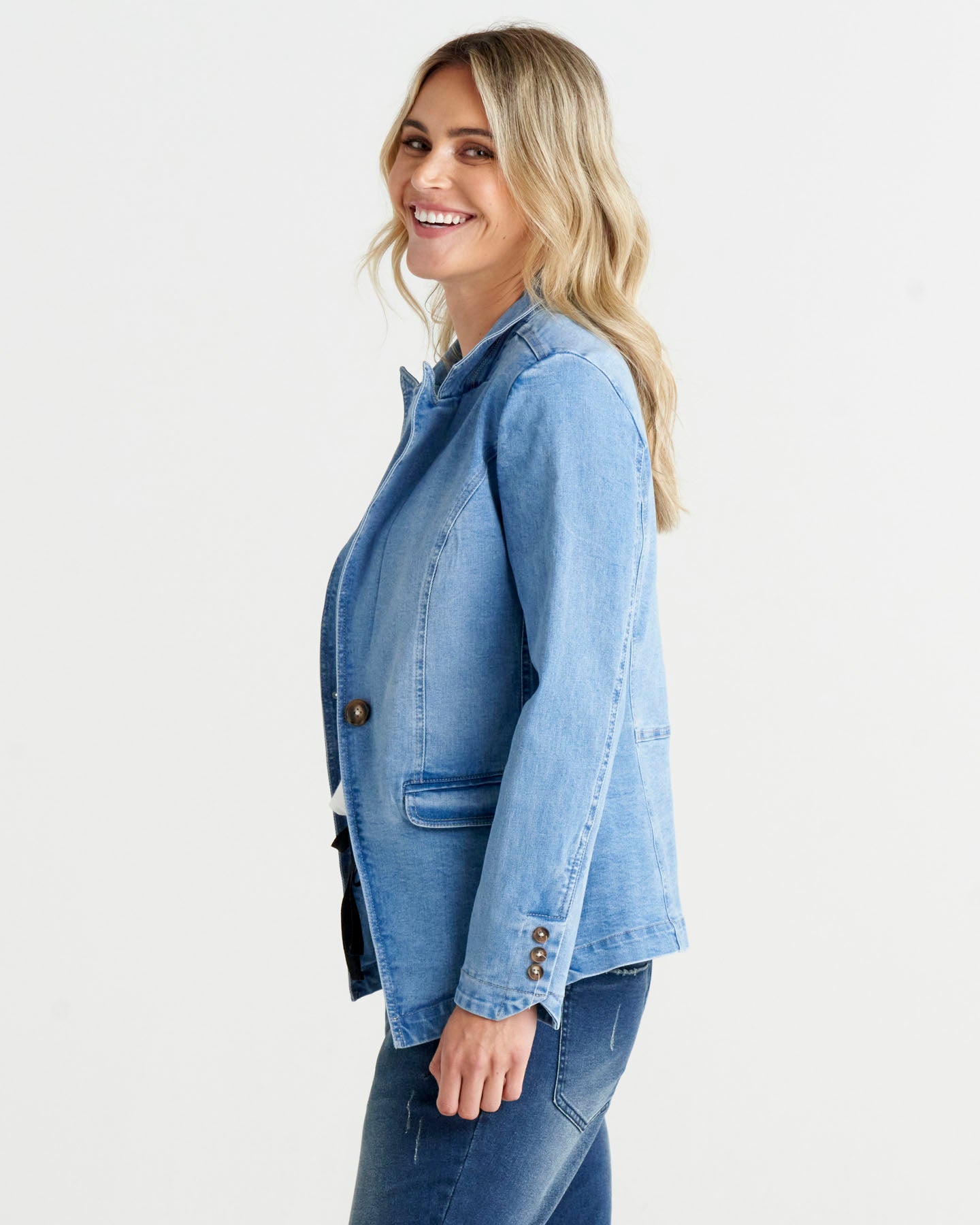 Becki Denim Blazer - Mid Wash