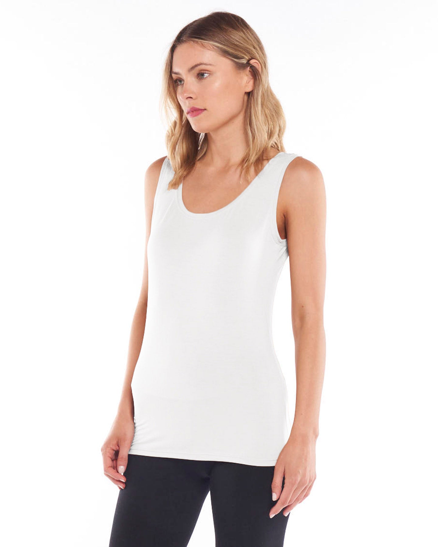 Liza Soft Draped Stretch Basic Tank - White