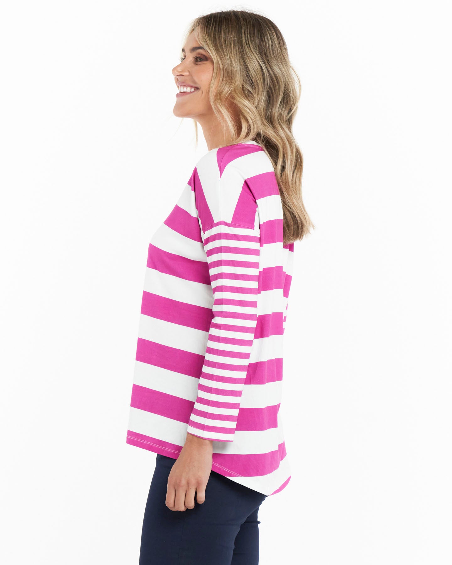 Betty Boxy Tee - Berry Stripe