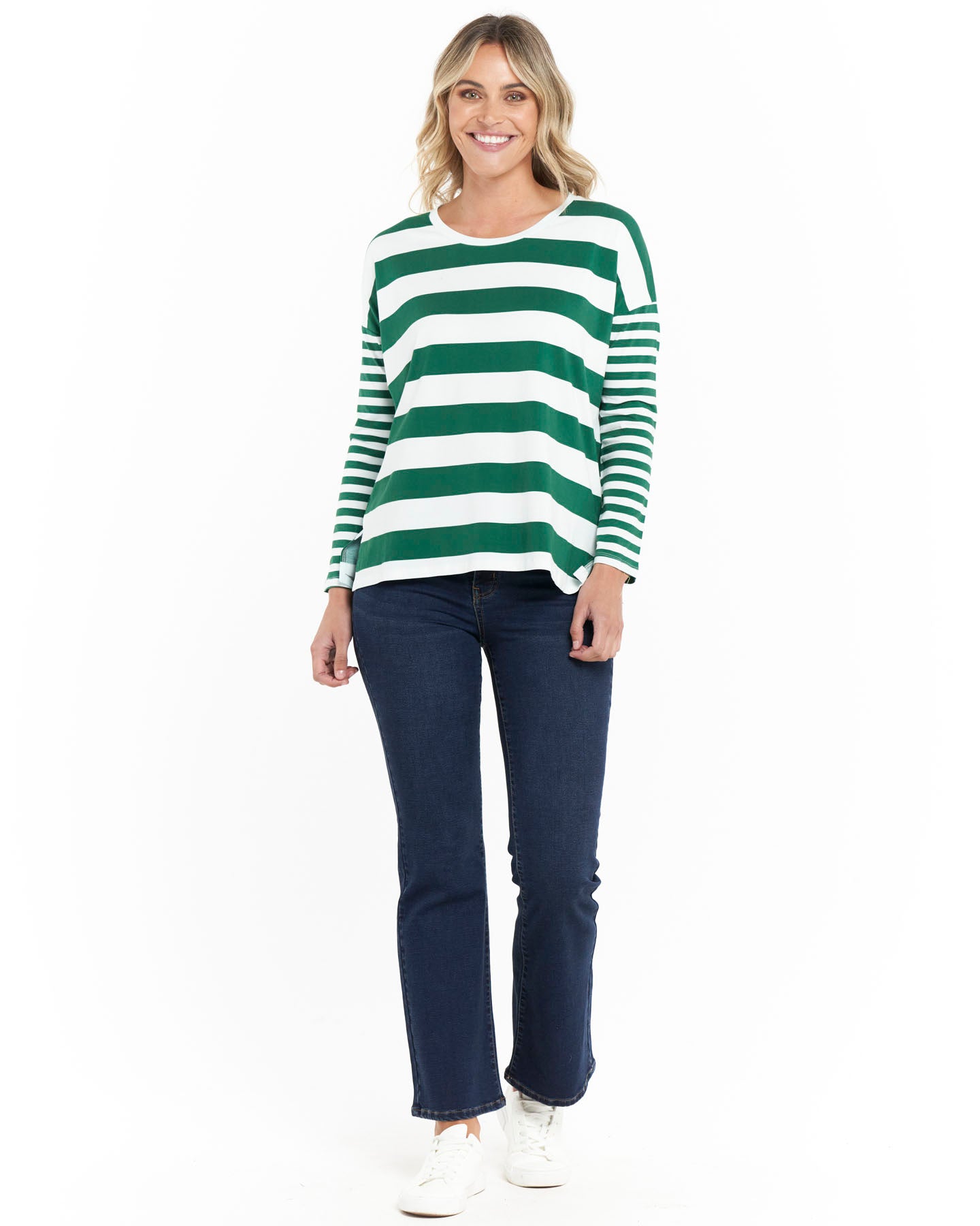 Betty Boxy Tee - Green Stripe