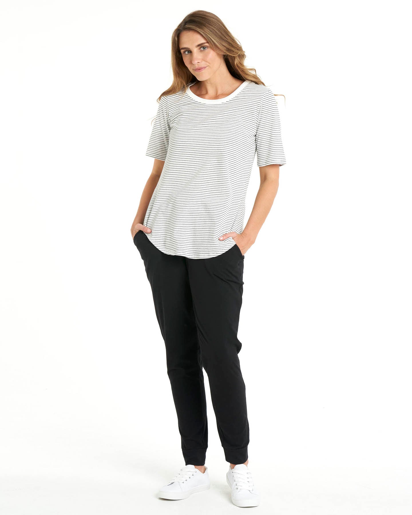 Ariana Basic Cotton Basic Tee - White / Black Stripe