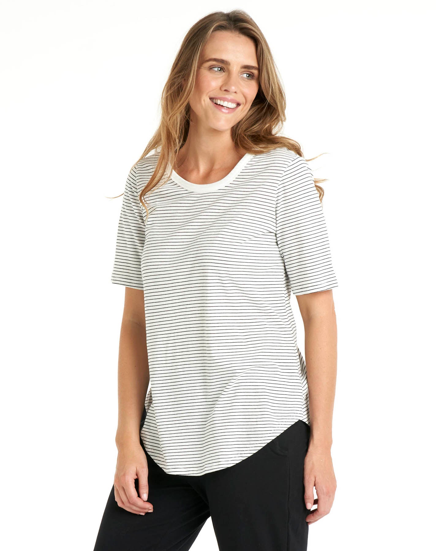 Ariana Basic Cotton Basic Tee - White / Black Stripe