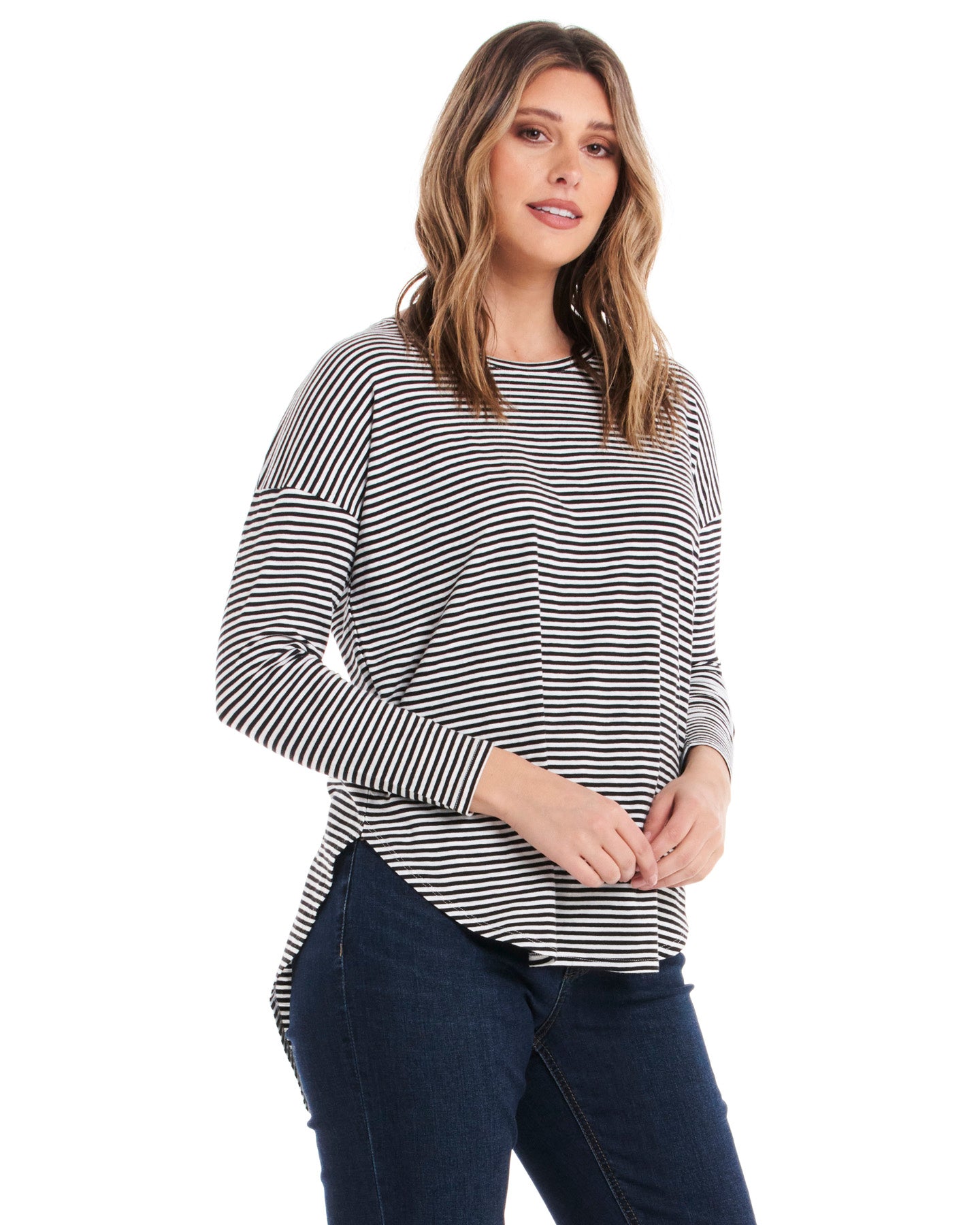 Jessie Long Sleeve Tee - White/Ebony Stripe