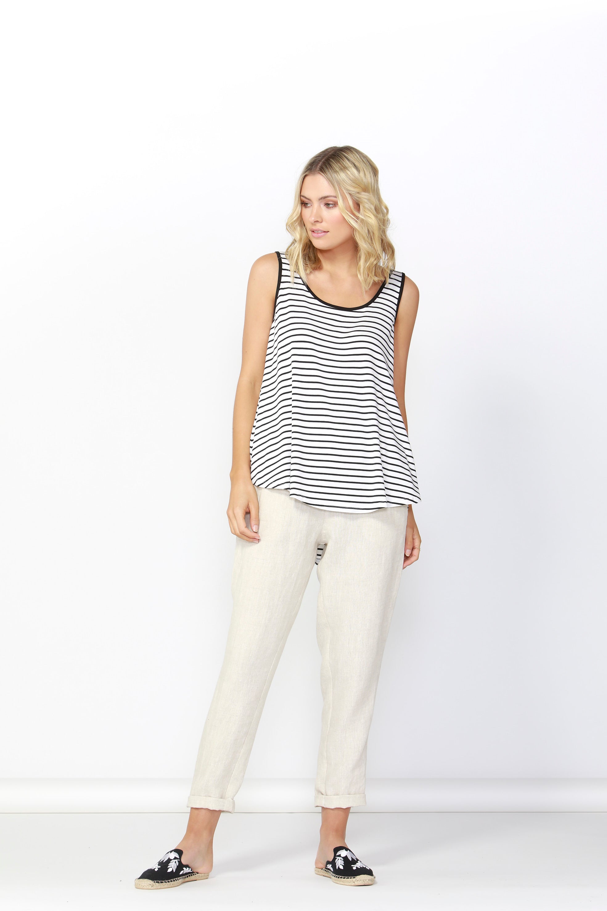 Holly Tank - White/Black Stripe