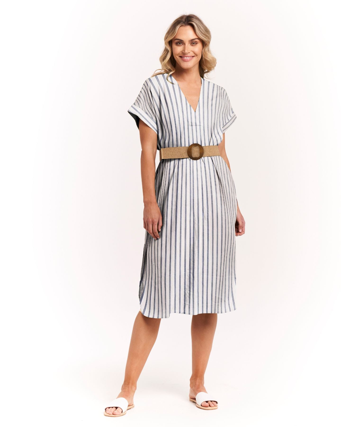 Roma Linen Dress - Blue Stripe