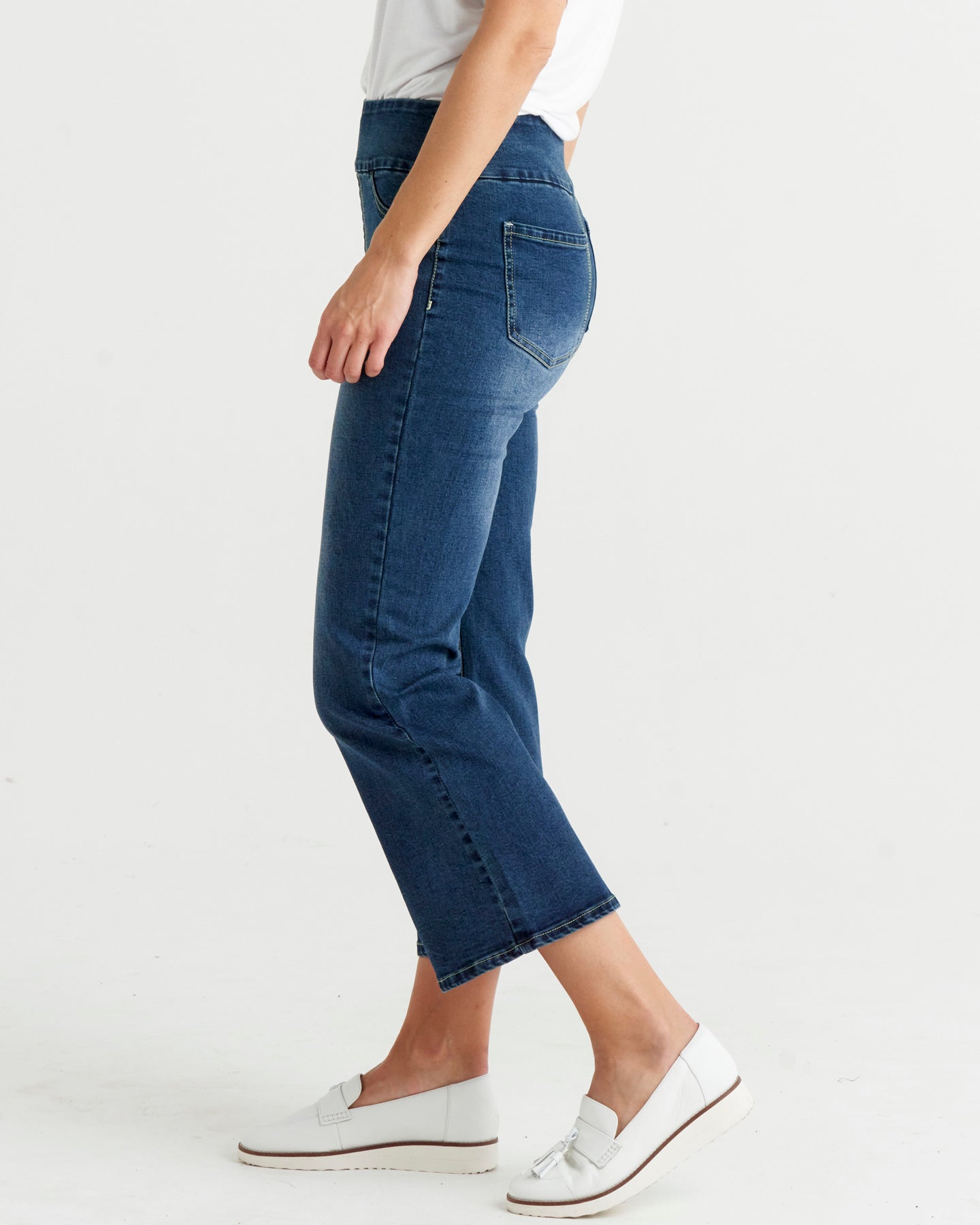 Nicola High Waist Stretchy Cropped Bootleg Jean - Dark Blue Denim