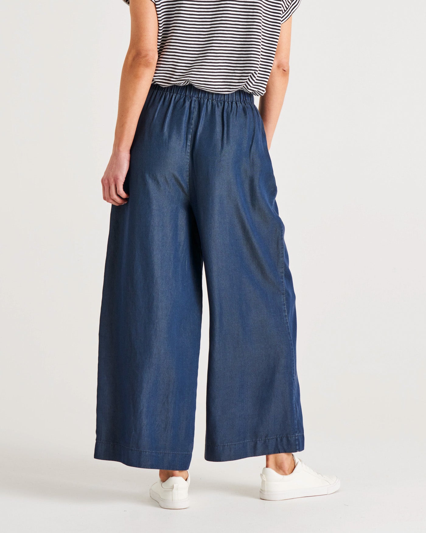 Calista Elastic Waist Wide Leg Palazzo Pant - Dark Blue Denim