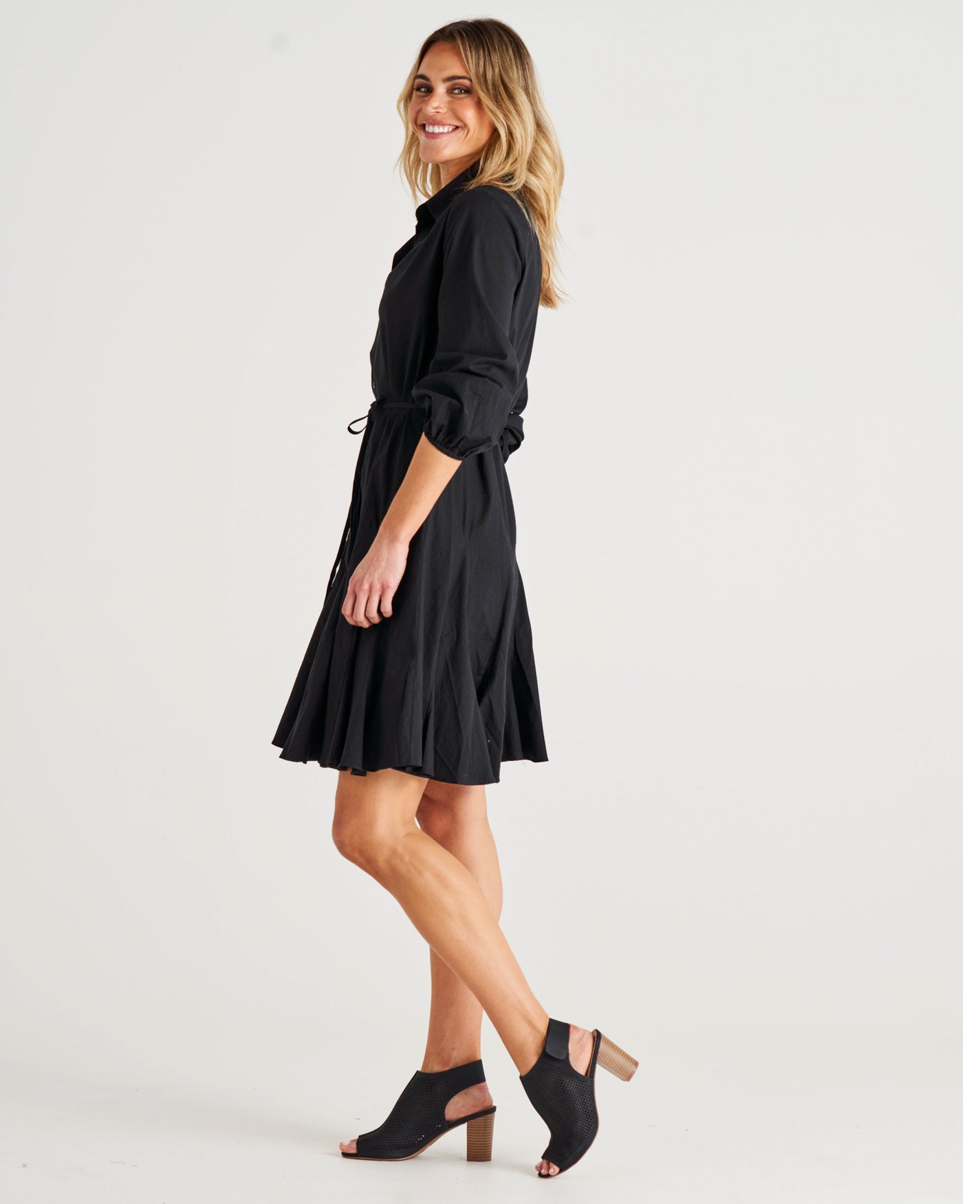 Jada Relaxed Fit Button Up Cotton Shirt Dress - Black