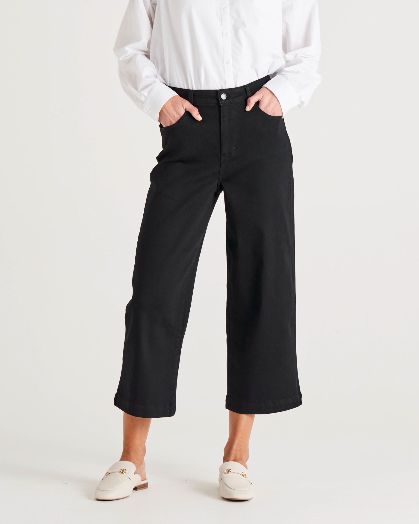 Tabitha Mid-High Rise Cropped Wide Leg Jean - Black