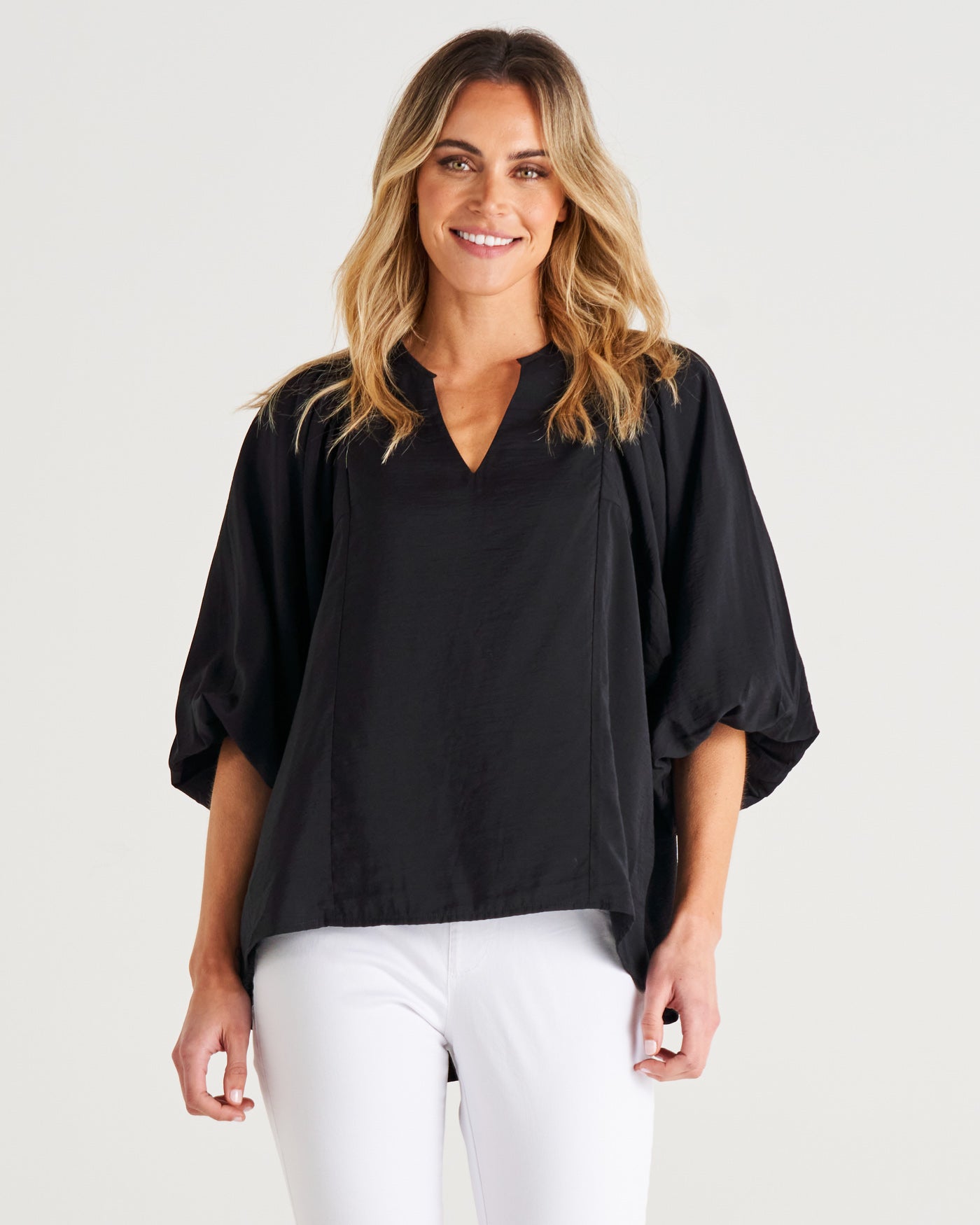 Julia Billow Sleeve Relaxed Blouse - Black